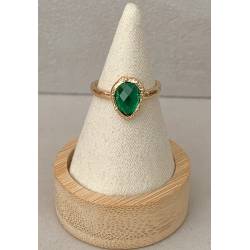 Bague Goutte D'eau Cristal Vert Émeraude Zirconium Plaqué or 18 Carats 750/000