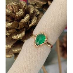 Bague Goutte D'eau Cristal Vert Émeraude Zirconium Plaqué or 18 Carats 750/000