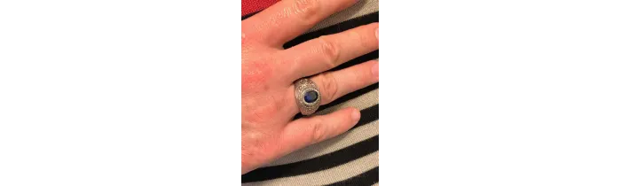 Chevalière US Américaine En Argent 925/000 Pierre Bleu Saphir Tailles 52 à 72