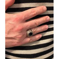 Chevalière US Américaine En Argent 925/000 Onyx Tailles 52 à 70