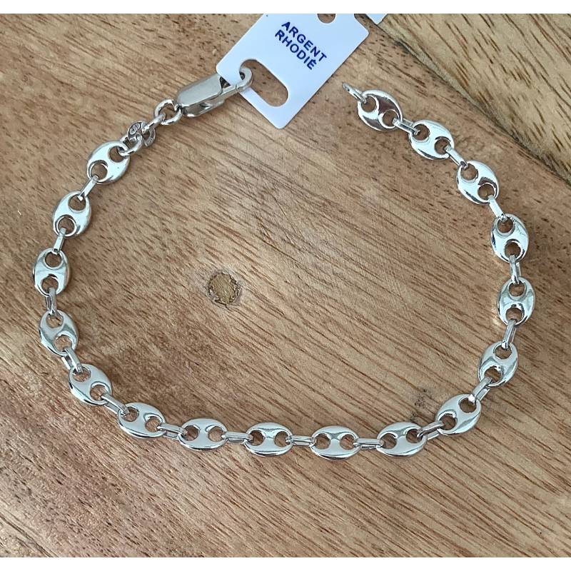 Bracelet Grain De Café 21CM x 6MM Argent Massif 925/000 Rhodié