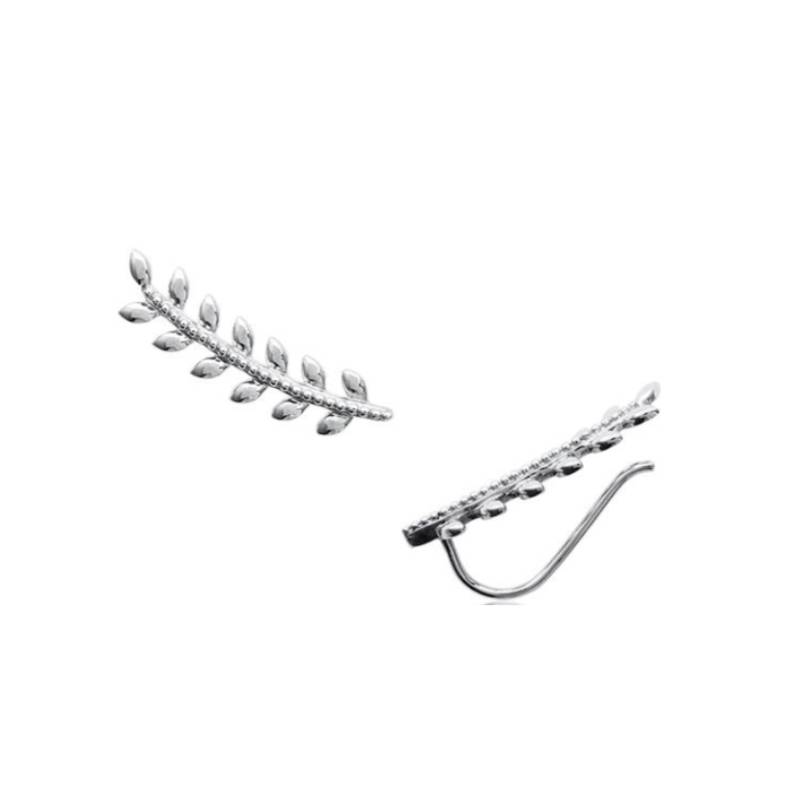 Boucles D'oreilles Feuilles De Laurier en Argent Massif 925/000 Rhodié