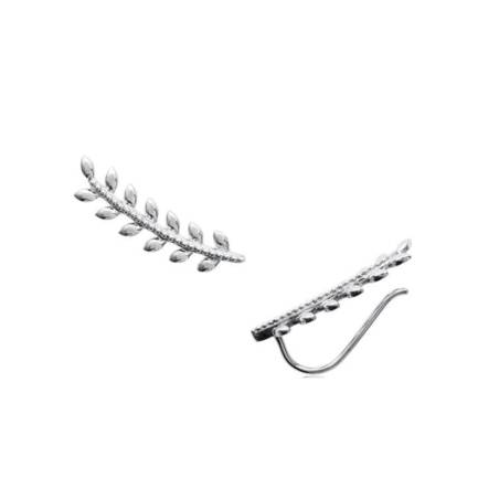 Boucles D'oreilles Feuilles De Laurier en Argent Massif 925/000 Rhodié