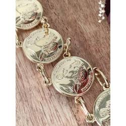 Bracelet Pièces Imitation Louis d' Or Plaqué Or Bijoux Mixte NEUF