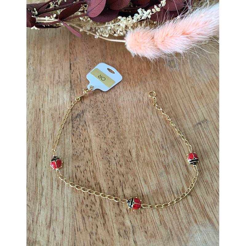 Bracelet Coccinelles émail rouge En Or 18 CARATS 750/1000 - Bijoux Enfant