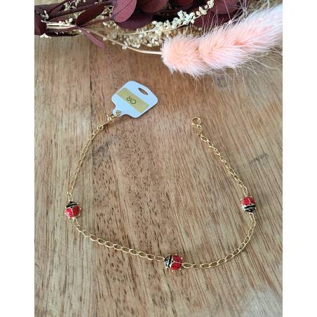 Bracelet Coccinelles émail rouge En Or 18 CARATS 750/1000 - Bijoux Enfant