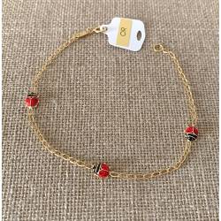 Bracelet Coccinelles émail rouge En Or 18 CARATS 750/1000 - Bijoux Enfant