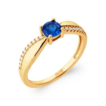 Bague Pierre Bleu Zirconium Saphir Plaqué Or 18 Carats 5 Microns Tailles 50 à 60