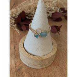 Bague Pierres Naturelles Agate Bleu et Nacre En Plaqué or 18 Carats 750/1000