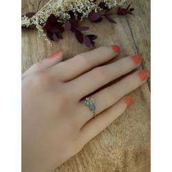 Bague Pierres Naturelles Agate Bleu et Nacre En Plaqué or 18 Carats 750/1000