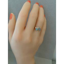 Bague Pierres Naturelles Agate Bleu et Nacre En Plaqué or 18 Carats 750/1000