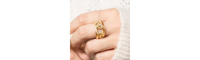 Bague Large En Forme de Chaîne Plaqué or 18 CARATS 750 Millièmes Tailles 48 à 68