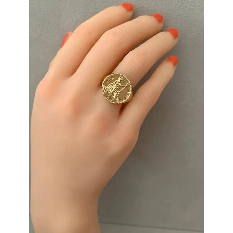 Bague Chevalière One Penny 1933 - Pièce De Monnaie, Taille 50, Plaqué Or 3 Microns - Neuve Avec étiquettes