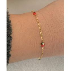 Bracelet Coccinelles émail rouge En Or 18 CARATS 750/1000 - Bijoux Enfant