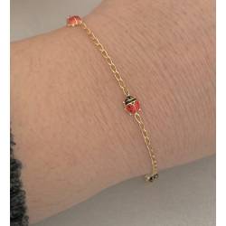 Bracelet Coccinelles émail rouge En Or 18 CARATS 750/1000 - Bijoux Enfant