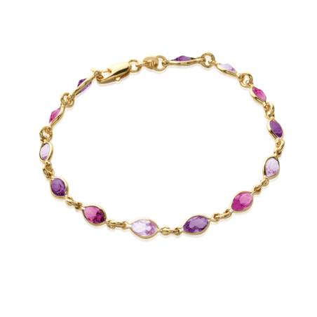 Bracelet cristal De Swarovski couleur Violet Plaqué Or 18 Carats