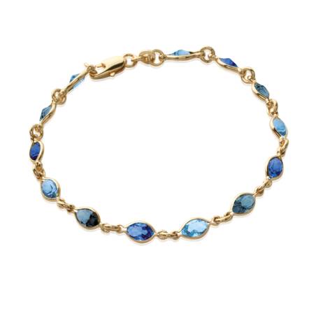 Bracelet cristal De Swarovski couleur Bleu Plaqué Or 18 Carats