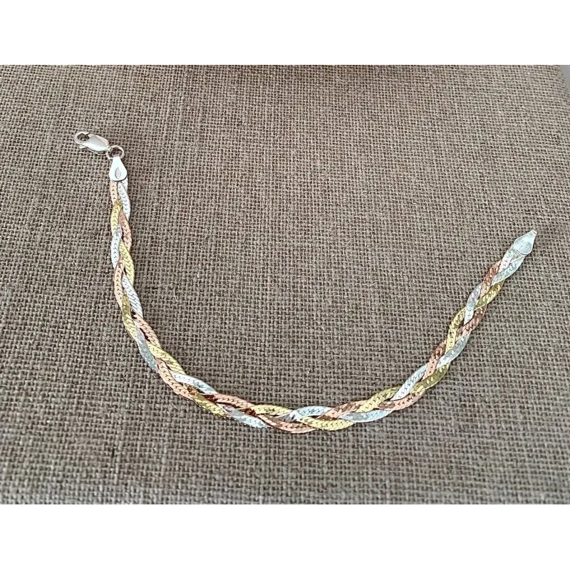 Bracelet Bijou Vintage Maille Tressée Rhodié Argenté - Parfait état Occasion