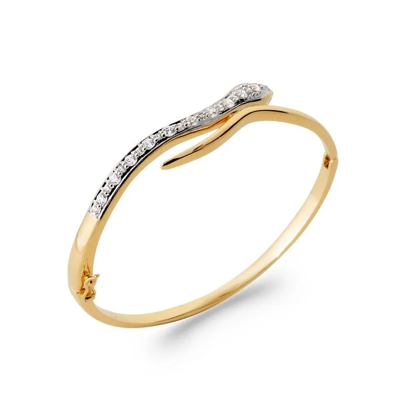 Bracelet Jonc Ouvrant Empierré Forme SERPENT Plaqué or 18 Carats