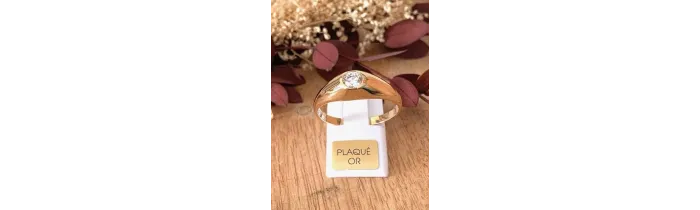 Bague Jonc Solitaire Cristal Zirconium & Plaqué or 18 CARATS