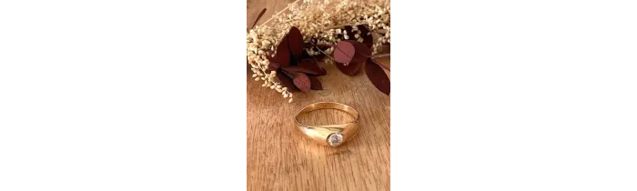 Bague Jonc Solitaire Cristal Zirconium & Plaqué or 18 CARATS