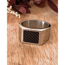 Bague Chevalière Acier Inox et Carbone Bijoux T56 à 70