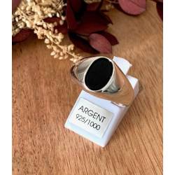 Chevalière Argent Massif 925/000 Et Cabochon Onyx Ovale Tailles 48 à 68 AU CHOIX