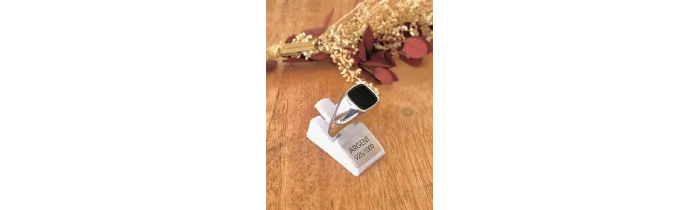 Bague Chevalière Onyx En Argent Massif 925/1000 Rhodié T46 à 68