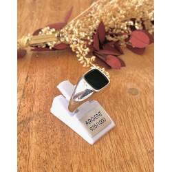 Bague Chevalière Onyx En Argent Massif 925/1000 Rhodié T46 à 68