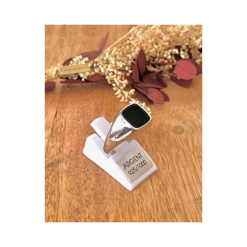 Bague Chevalière Homme Argent 925, Sertie Onyx Et Zircon - Toutes Tailles, Neuf Avec étiquettes
