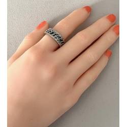 Bague Taille 62 Ronde Effet Gourmette Acier Inoxydable Bijoux Homme