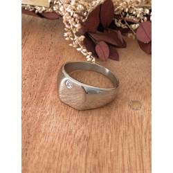 Bague Chevalière Avec Cristal Oxyde de Zirconium Argent Massif Rhodié T56 à 68