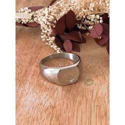 Bague Chevalière Avec Cristal Oxyde de Zirconium Argent Massif Rhodié T56 à 68