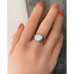 Bague Chevalière Avec Cristal Oxyde de Zirconium Argent Massif Rhodié T56 à 68