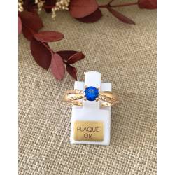 Bague Pierre Bleu Zirconium Saphir Plaqué Or 18 Carats 5 Microns Tailles 50 à 60