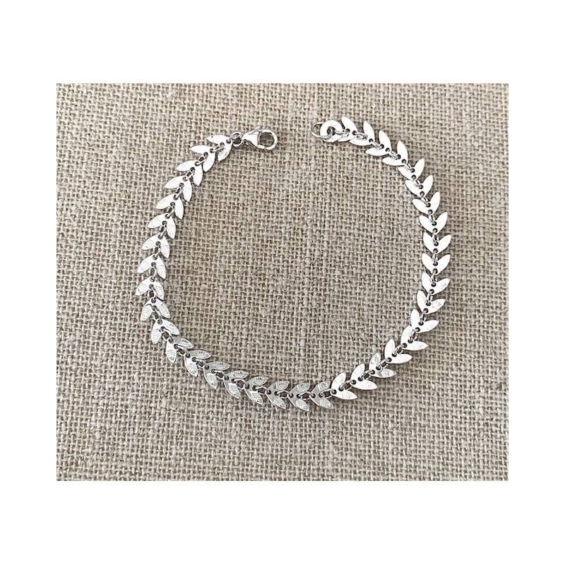 Bracelet Feuilles de Laurier Argent Massif 925/000 Rhodié