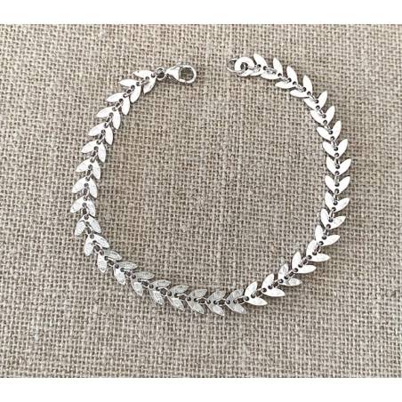 Bracelet Feuilles de Laurier Argent Massif 925/000 Rhodié