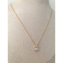 Collier Cristal Solitaire Zirconium Goutte D'eau Plaqué Or 18 carats 750/1000