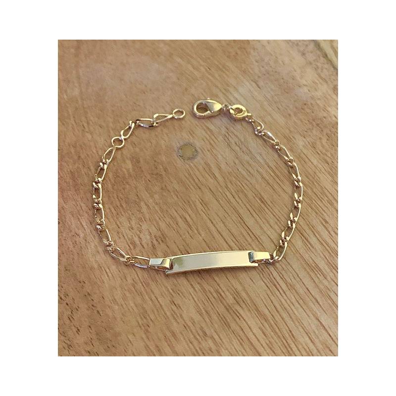Bracelet Identité Personnalisable Maille Figaro pour enfant Plaqué or 18 Carats