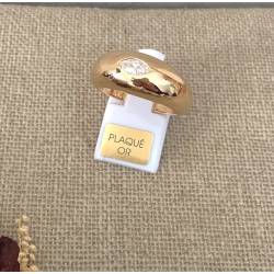 Bague Jonc Bombée Solitaire Zirconium Plaqué Or 18 Carats T50 à T60 Mixte
