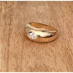 Bague Jonc Bombée Solitaire Zirconium Plaqué Or 18 Carats T50 à T60 Mixte