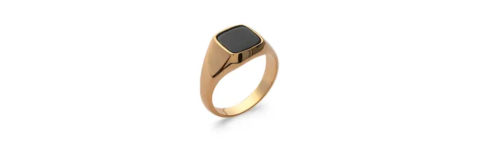Bague Chevalière Onyx Plaqué Or 18 CARATS T50 à T68