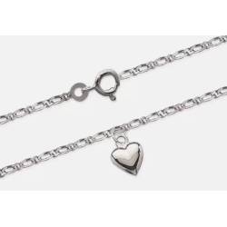 Chaîne De Cheville Pendentif Coeur argent En Massif 925/000 Rhodié