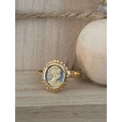 Bague Symbole Camée Bleu En Plaqué or 18 Carats 750/1000