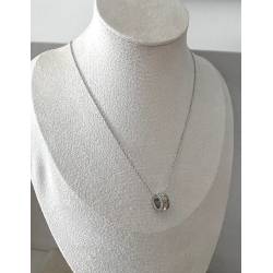 Collier Pendentif Perle Serti Cristal Blanc Oxyde de Zirconium Acier inoxydable