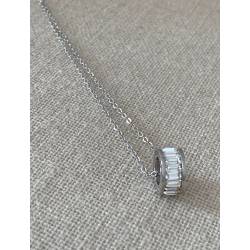 Collier Pendentif Perle Serti Cristal Blanc Oxyde de Zirconium Acier inoxydable