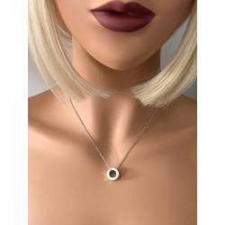 Collier Pendentif Perle Serti Cristal Blanc Oxyde de Zirconium Acier inoxydable