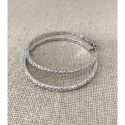 Boucles D'oreilles Créoles 5CM Contour Strié En Argent Massif 925/000 Rhodié