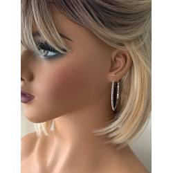 Boucles D'oreilles Créoles 5CM Contour Strié En Argent Massif 925/000 Rhodié