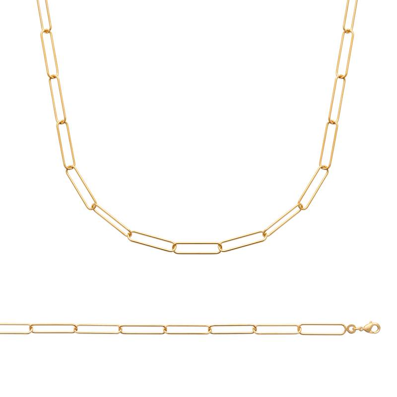 Collier Maille Chaîne Rectangulaire Allongée En Plaqué Or 18 Carats 750/1000